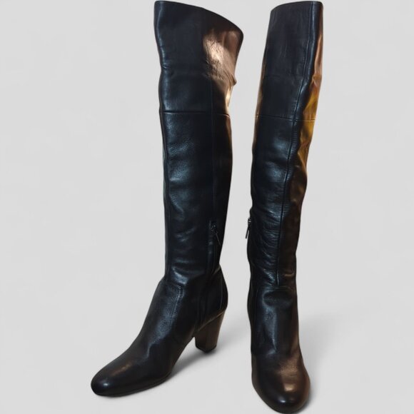 Bandolino Boots Womens size 10 Tall Black Cuffed Pirate Leather Fold Over Knee - Picture 5 of 13